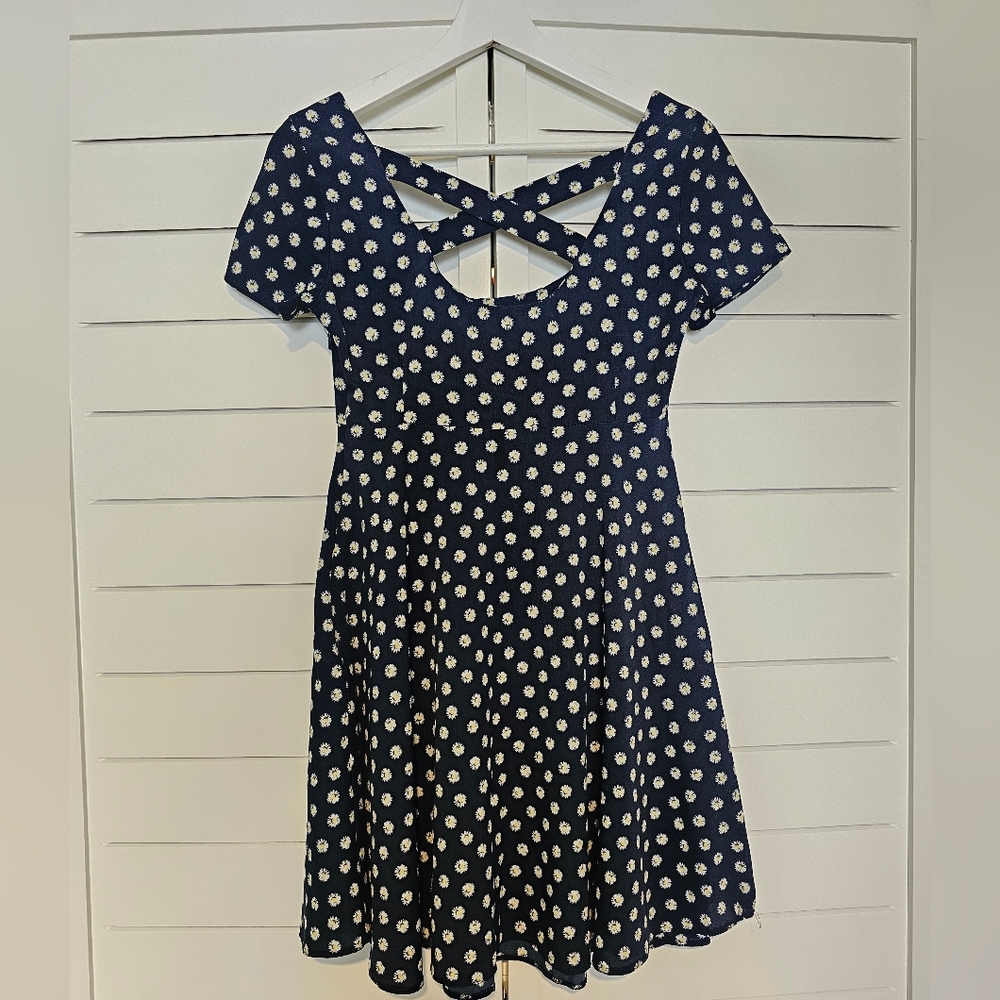 Clockhouse Navy and Daisy Flowy Dress Size S